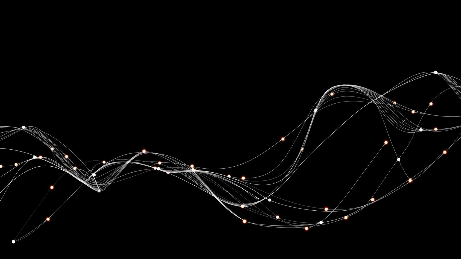 Abstract data network of thin lines and nodes over black